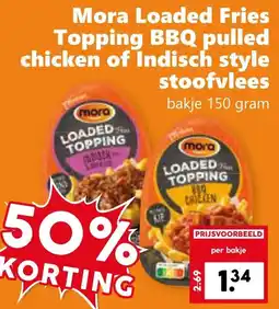 Coop Mora Loaded Fries Topping BBQ pulled chicken of Indisch style stoofvlees aanbieding