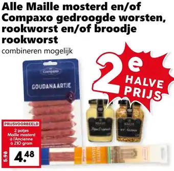 Coop Alle Maille mosterd en/of Compaxo gedroogde worsten, rookworst en/of broodje rookworst aanbieding