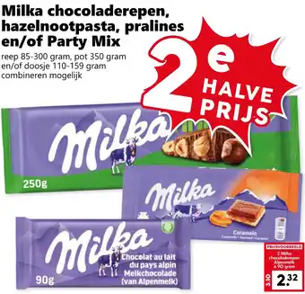 Coop Milka chocoladerepen, hazelnootpasta, pralines en/of Party Mix aanbieding