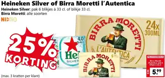 Coop Heineken Silver of Birra Moretti l'Autentica aanbieding