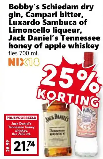 Coop Bobby's Schiedam dry gin,Campari bitter, Luxardo Sambuca of Limoncello liqueur, Jack Daniel's Tennessee honey of apple aanbieding