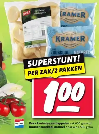Nettorama Peka kruimige aardappelen zak 600 gram of Kramer zuurkool naturel 2 pakken à 500 gram aanbieding