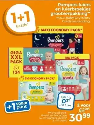 Trekpleister Pampers luiers en luierbroekjes grootverpakking aanbieding