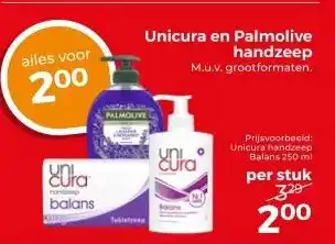 Trekpleister Unicura en Palmolive handzeep aanbieding