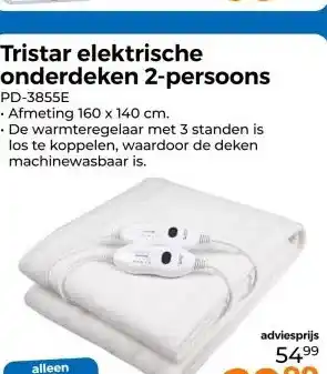 Trekpleister Tristar elektrische onderdeken 2-persoons aanbieding