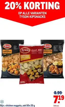 Makro Op alle varianten tyson kipsnacks aanbieding