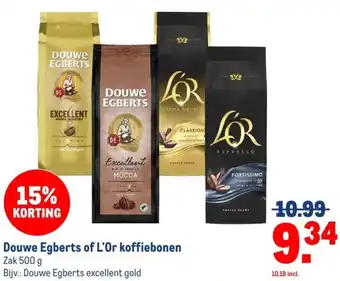 Makro Douwe Egberts of L'Or koffiebonen aanbieding