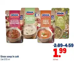 Makro Unox soep in zak aanbieding
