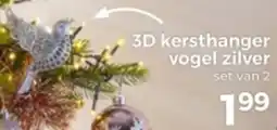 Trekpleister 3D kersthanger vogel zilver aanbieding