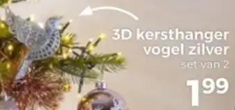 Trekpleister 3D kersthanger vogel zilver aanbieding