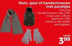 Trekpleister Muts, sjaal of handschoenen met pareltjes aanbieding