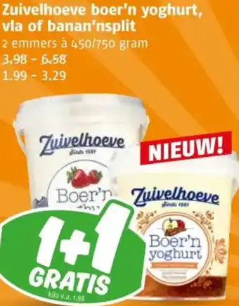 Poiesz Zuivelhoeve boer'n yoghurt, vla of banan'nsplit aanbieding