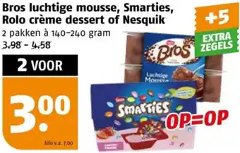 Poiesz Bros luchtige mousse, Smarties, Rolo crème dessert of Nesquik aanbieding