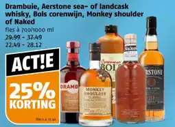 Poiesz Drambuie, Aerstone sea of landcask whisky, Bols corenwijn, Monkey shoulder of Naked aanbieding