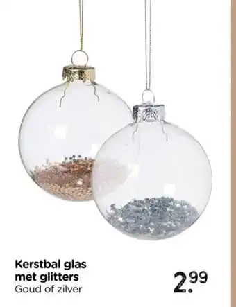 Xenos Kerstbal glas met glitters aanbieding