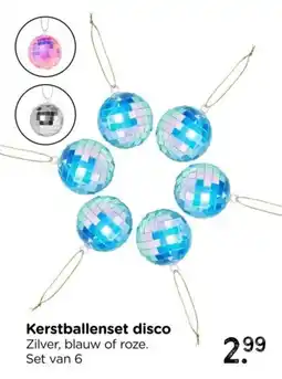 Xenos Kerstballenset disco Zilver, blauw of roze. Set van 6 aanbieding