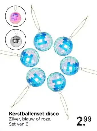 Xenos Kerstballenset disco Zilver, blauw of roze. Set van 6 aanbieding