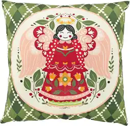 Intratuin Unique Living sierkussen Viro kerstengel groen 45 x 45 x 10 cm aanbieding