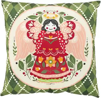 Intratuin Unique Living sierkussen Viro kerstengel groen 45 x 45 x 10 cm aanbieding