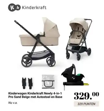 Van Asten BabySuperstore Kinderwagen Kinderkraft Newly 4-in-1 Pro Sand Beige met Autostoel en Base aanbieding