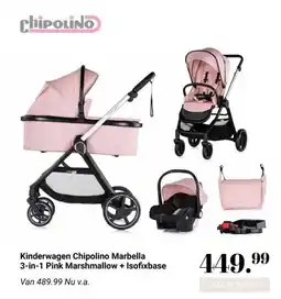 Van Asten BabySuperstore Kinderwagen Chipolino Marbella 3-in-1 Pink Marshmallow + Isofixbase aanbieding