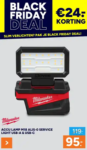 BOUWMAAT Milwaukee Accu lamp M18 ALIS-0 service light USB-A & USB-C aanbieding