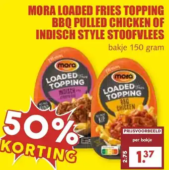 De Boerenschuur Mora loaded fries topping bbq pulled chicken of indisch style stoofvlees aanbieding