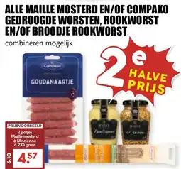 De Boerenschuur Alle maille mosterd en/of compaxo gedroogde worsten, rookworst en/of broodje rookworst aanbieding