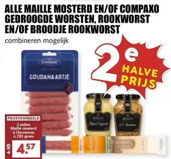 De Boerenschuur Alle maille mosterd en/of compaxo gedroogde worsten, rookworst en/of broodje rookworst aanbieding