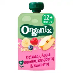 Kruidvat Organix 12+M Haver, Appel, Banaan, Aardbei & Bosbes Knijpfruit aanbieding