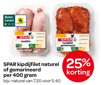 Spar SPAR kipdijfilet naturel 25% of gemarineerd aanbieding