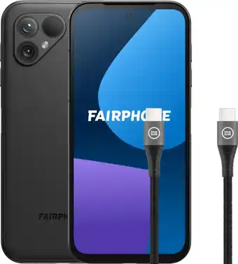 Coolblue Fairphone 5 256GB Zwart 5G + BlueBuilt Usb C Kabel 1,5m Nylon Zwart aanbieding