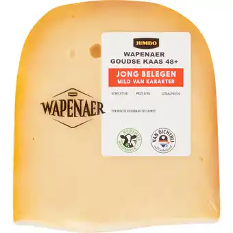 Jumbo Wapenaer Goudse Kaas Jong Belegen 48+ Stuk ca. 423 g aanbieding