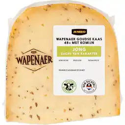 Jumbo Wapenaer Goudse Kaas Jong met Komijn 48+ Stuk ca. 366 g aanbieding