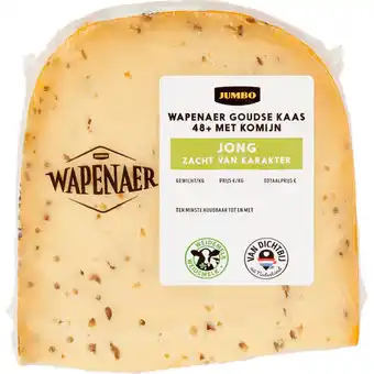 Jumbo Wapenaer Goudse Kaas Jong met Komijn 48+ Stuk ca. 366 g aanbieding
