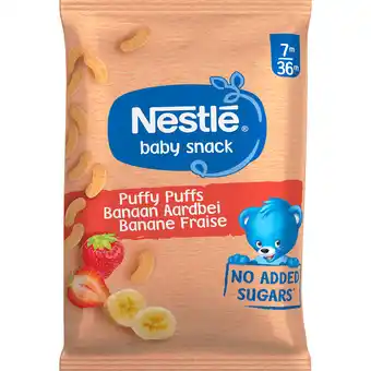Jumbo Nestlé Baby Snack Puffy Puffs Banaan Aardbei 7m-36m 28 g aanbieding