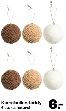 Kwantum Kerstballen teddy 6 stuks, naturel aanbieding