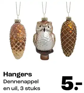 Kwantum Hangers Dennenappel en uil, 3 stuks aanbieding