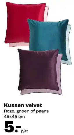Kwantum Kussen velvet Roze, groen of paars aanbieding