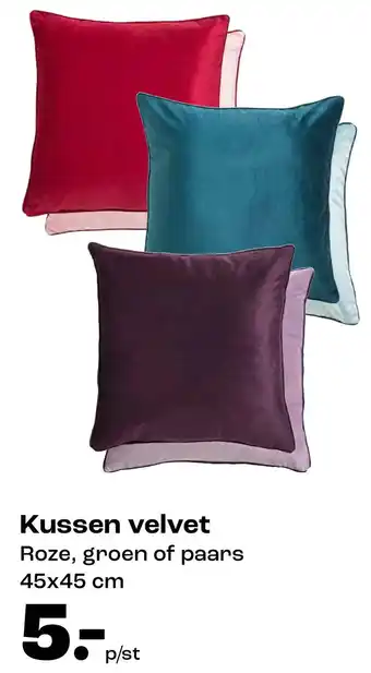 Kwantum Kussen velvet Roze, groen of paars aanbieding