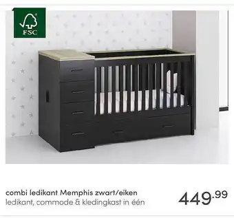 Baby & Tiener Combi Ledikant Memphis Zwart-eiken aanbieding