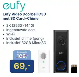Levix Computershop Eufy Video Doorbell C30 met SD Card+Chime aanbieding
