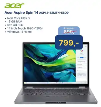 Levix Computershop Acer Aspire Spin 14 ASP14-52MTN-58D9 aanbieding
