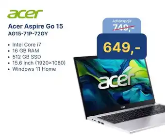 Levix Computershop Acer Aspire Go 15 AG15-71P-72GY aanbieding
