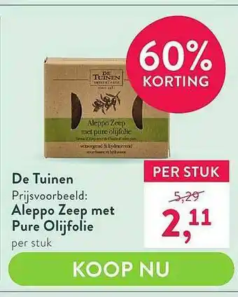 Holland & Barrett De Tuinen Aleppo Zeep Met Pure Olijfolie 60% Korting aanbieding