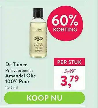 Holland & Barrett De Tuinen Amandel Olie 100% Puur 60% Korting aanbieding