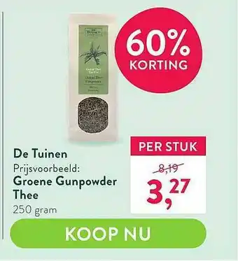 Holland & Barrett De Tuinen Groene Gunpowder Thee 60% Korting aanbieding