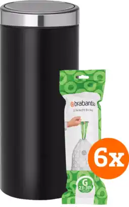 Coolblue Brabantia Touch Bin 30 Liter Matt Black + Vuilniszakken (120 stuks) aanbieding