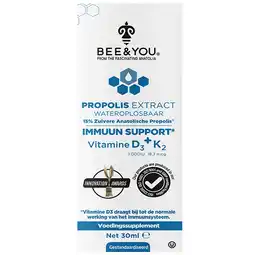 Holland & Barrett BEE&YOU Wateroplosbaar Propolis Extract 15% Vitamine D3 + K2 - 30 ml aanbieding