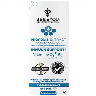 Holland & Barrett BEE&YOU Wateroplosbaar Propolis Extract 15% Vitamine D3 + K2 - 30 ml aanbieding